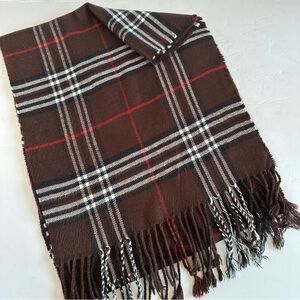 Brown Red Black White Plaid 100% Cashmere Scarf Scotland